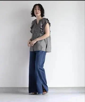 세포 데님 슬릿 배기 팬츠
