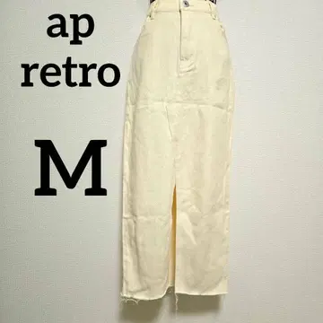 ap 레트로 크림 슬릿 롱 스커트 M 화이트 데미지 데님