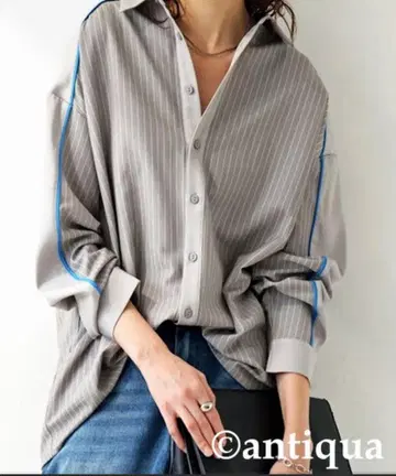 안티카 파이핑 배색 스트라이프 셔츠