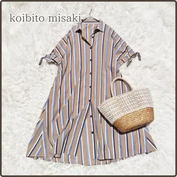 koibito misaki 플레어 롱 셔츠 원피스 면 스트라이프 M