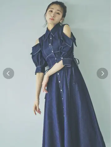 dazzlin 오픈 숄더 데님 스티치 원피스