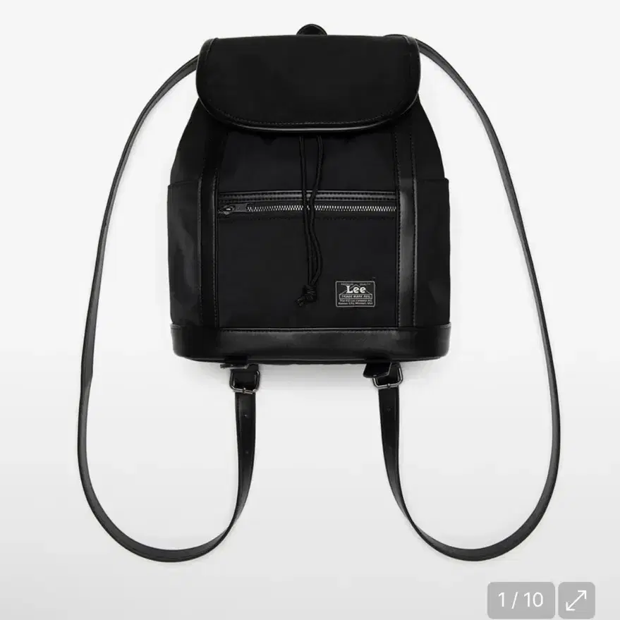 ★LEE★ Leather color combination nylon mini backpack black NYLON MINI BACKPACK BLACK - Water-Resistant Mini Backpack