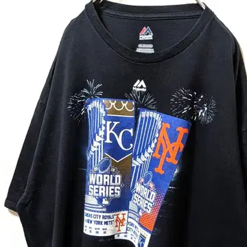 마제스틱 MLB 로열스 vs 메츠 티셔츠 블랙 검정 2XL 구제 의류
