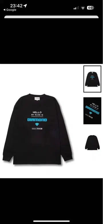 보관실 다이아몬드 장팔 티셔츠 / 블랙