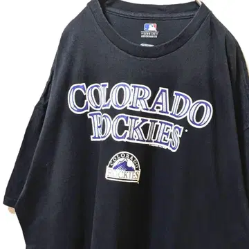 MLB 콜로라도 로키스 로고 티셔츠 블랙 검정 2XL 구제 의류