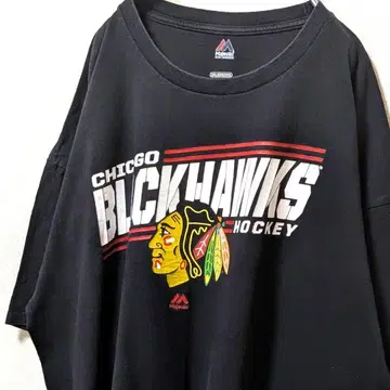 마제스틱 NHL 시카고 블랙호크스 티셔츠 블랙 검정 2XL 구제 의류