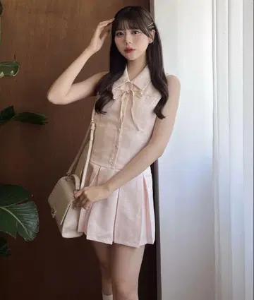 OLIVE des OLIVE 슬리브리스 셔츠 미니 원피스 핑크