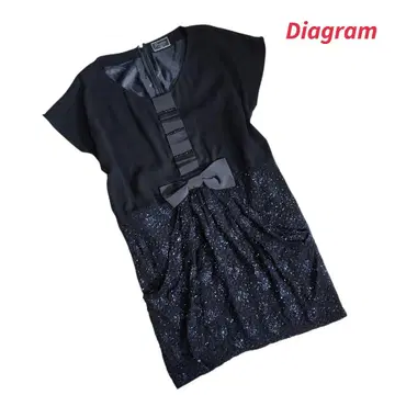 Diagram 리본 장식, 라메, 도킹 원피스 블랙 68861
