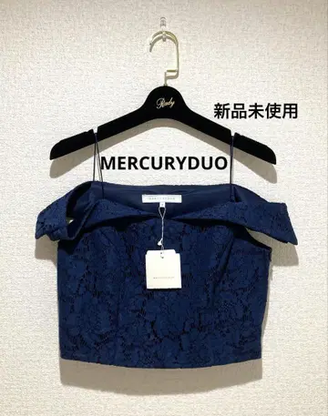 MERCURYDUO 오프숄더 레이스 탑스 네이비