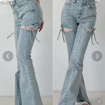 리젝시 컷 아웃 리본 데님 팬츠 XS 아이스 블루