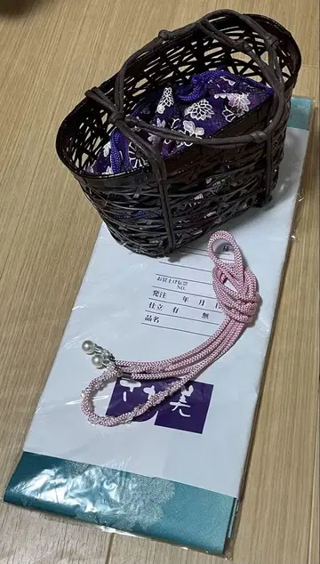 유카타 잡화 파란색 꽃무늬 오비, 허리띠, 백 세트