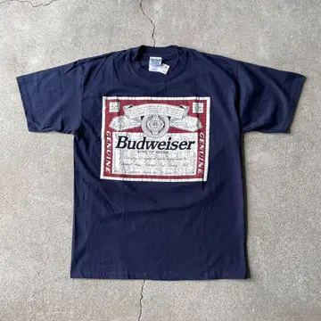 90년대~ Budweiser 발포 프린트 티셔츠 네이비 데드스탁