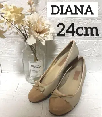 다이애나 리본 포함 베이지 플랫 슈즈 24cm