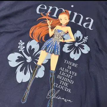 새상품급 emina 티셔츠 오키나와 한정 L 사이즈 네이비 아무로 나미에