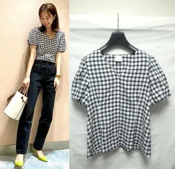 Spick&Span 스픽 앤 스팬 깅엄 체크 퍼프 블라우스