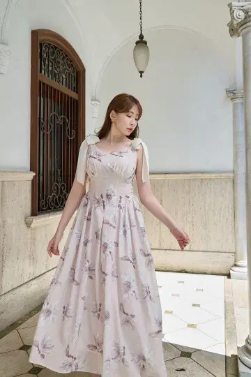 herlipto 해바라기 프린트 미디 드레스