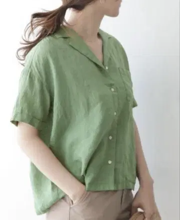 정가 8250엔] 린넨 오픈 카라 셔츠