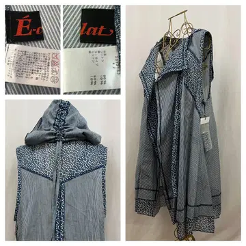 E-clat 후드 부착 베스트 코튼 90% 린넨 10%