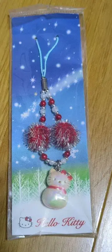 헬로키티 눈사람 모자 꽁지 스트랩