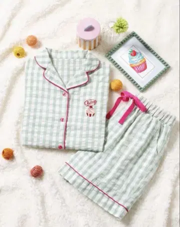 tutu home L 사이즈 체크 무늬 룸웨어 그린