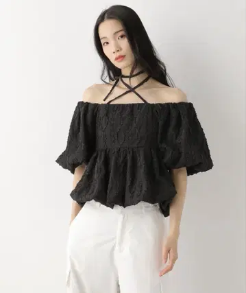 Heather 멀티 WAY 자카드 블라우스 블랙