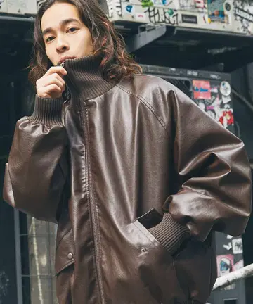 MSG 오버 사이즈 리브 하이넥 덕 플라이트 자켓