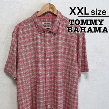 TOMMY BAHAMA 실크 셔츠 반팔 2XL 핑크 올 패턴 체크