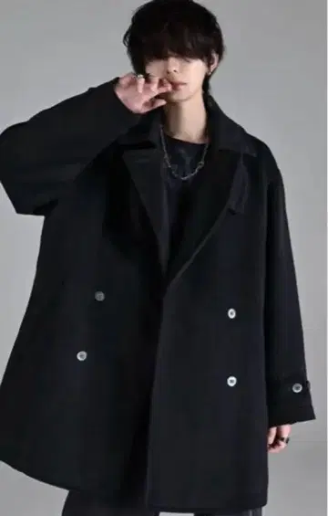 비버 멜톤 오버 P 코트 블랙