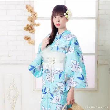 스카이블루 꽃무늬 유카타