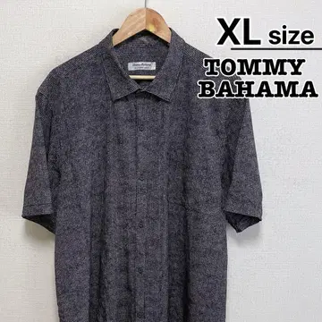 TOMMY BAHAMA 반팔 셔츠 XL 그레이 블랙 체크 무늬 구제 의류