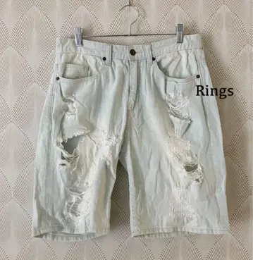 Rings 데님 숏 팬츠 데미지 진 라이트 블루 b456