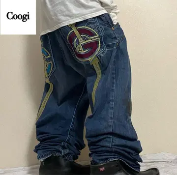 00s Coogi 와이드 데님 배기 팬츠 데미지 자수 y2k