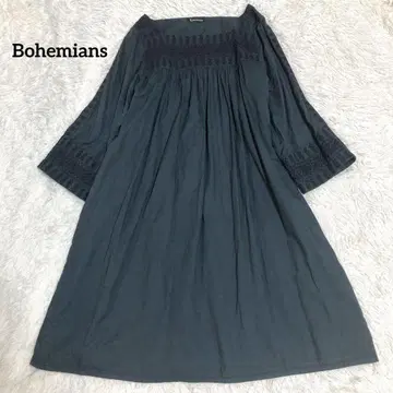 보헤미안 원피스 자수 플레어 개더 블랙 M