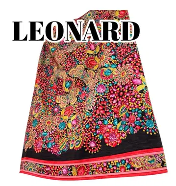 새상품급 레오나르 LEONARD 플레어 스커트 올 패턴 화려한 아트 무늬