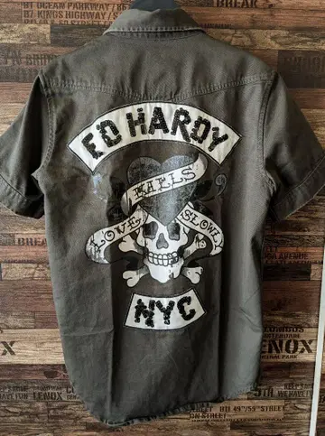 ED HARDY 밀리터리 스컬 디자인 반팔 셔츠 M