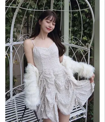 개더 리본 미니 원피스