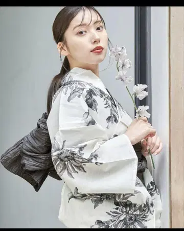 Dita 여름 색의 해바라기 시라베(먹색) 유카타 오비 세트