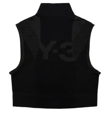Y-3 심리스 리브 니트 슬리브리스 스포츠 크롭 탑 블랙