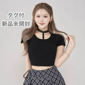 Darich 다리치 레이스 초커 컴팩트 티셔츠 로고 새상품 반팔