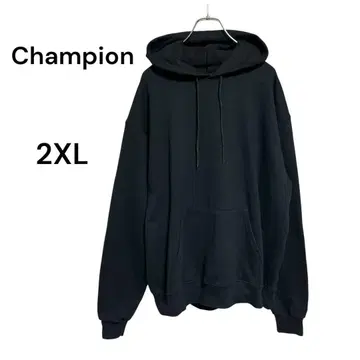 챔피온 블랙 풀오버 후드티 2XL 넉넉한 핏, 속기모