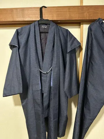네이비 오시마 명주 남자 기모노 수트 사쿠라이 베스트 포함