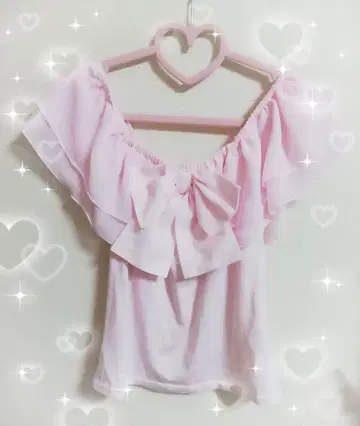 MARS 빅 BIG 리본 오프숄 프릴 티셔츠 히메갸루 헤이세이