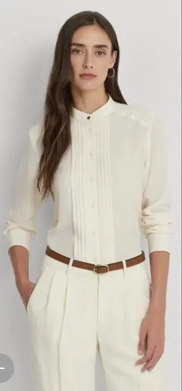 LAUREN RALPH LAUREN 핀턱 크레이프 셔츠