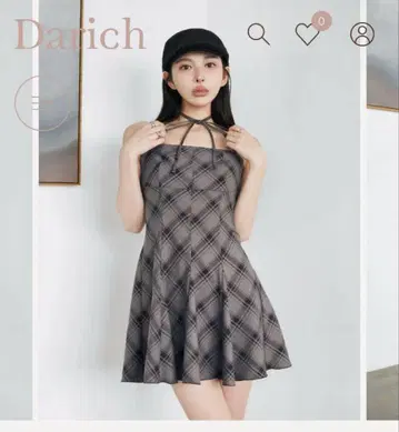 Dairich 그레이 체크 무늬 슬리브리스 미니 원피스