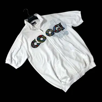 COOGI 쿠지 빅 자수 로고 반팔 맨투맨 지퍼 후드티 2XL
