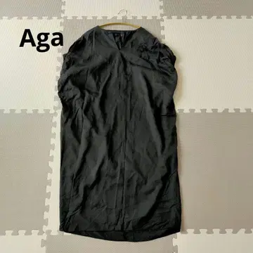 aga 소매 밴딩 원피스 블랙 스콧 클럽