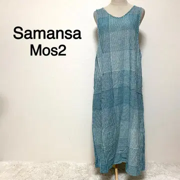 Samansa Mos2 마린 블루 컬러 체크 무늬 원피스