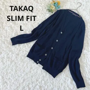 타카큐 남성용 V넥 가디건 울 혼방 다크 네이비 L