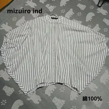 mizuiro ind 화이트 블랙 스트라이프 돌먼 슬리브 밴드 카라 셔츠