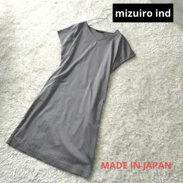 mizuiro ind 그레이 V넥 반팔 롱 원피스